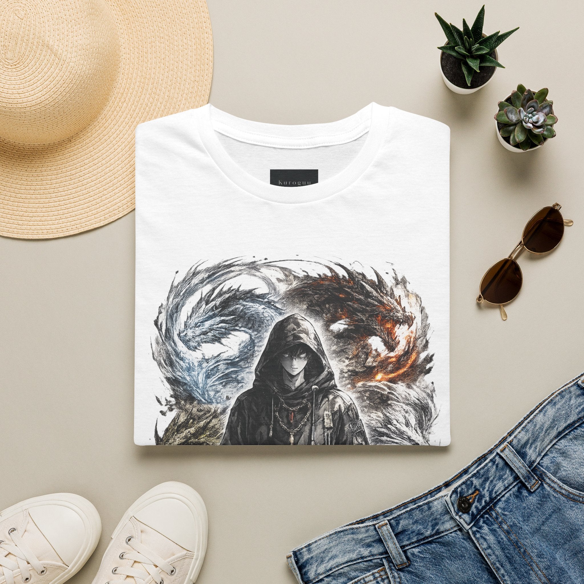 Dragon Yin-Yang Hoodie T-Shirt — Hooded Shadow with Fire & Ice Dragons