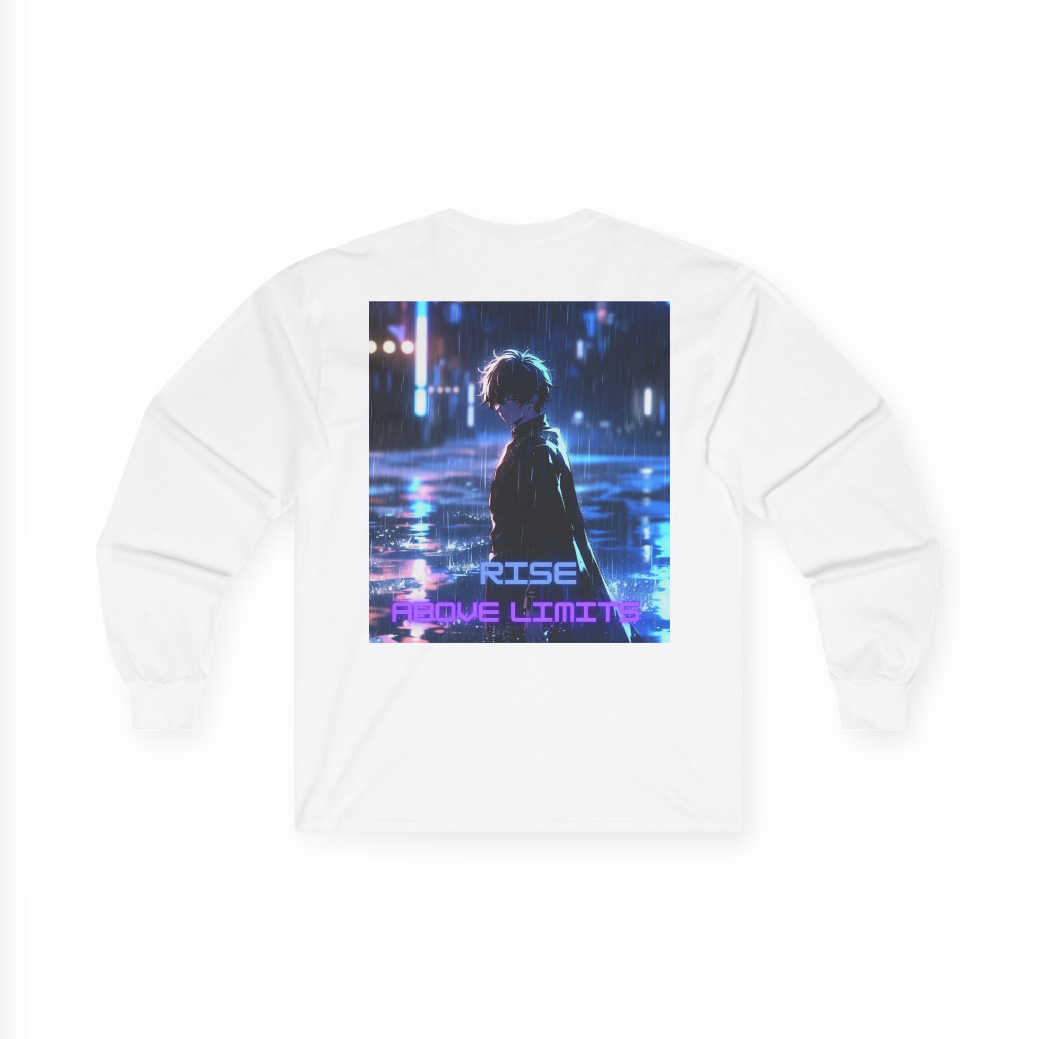 Anime Silhouette Long Sleeve Tee — Neon City "Rise Above Limits" Design