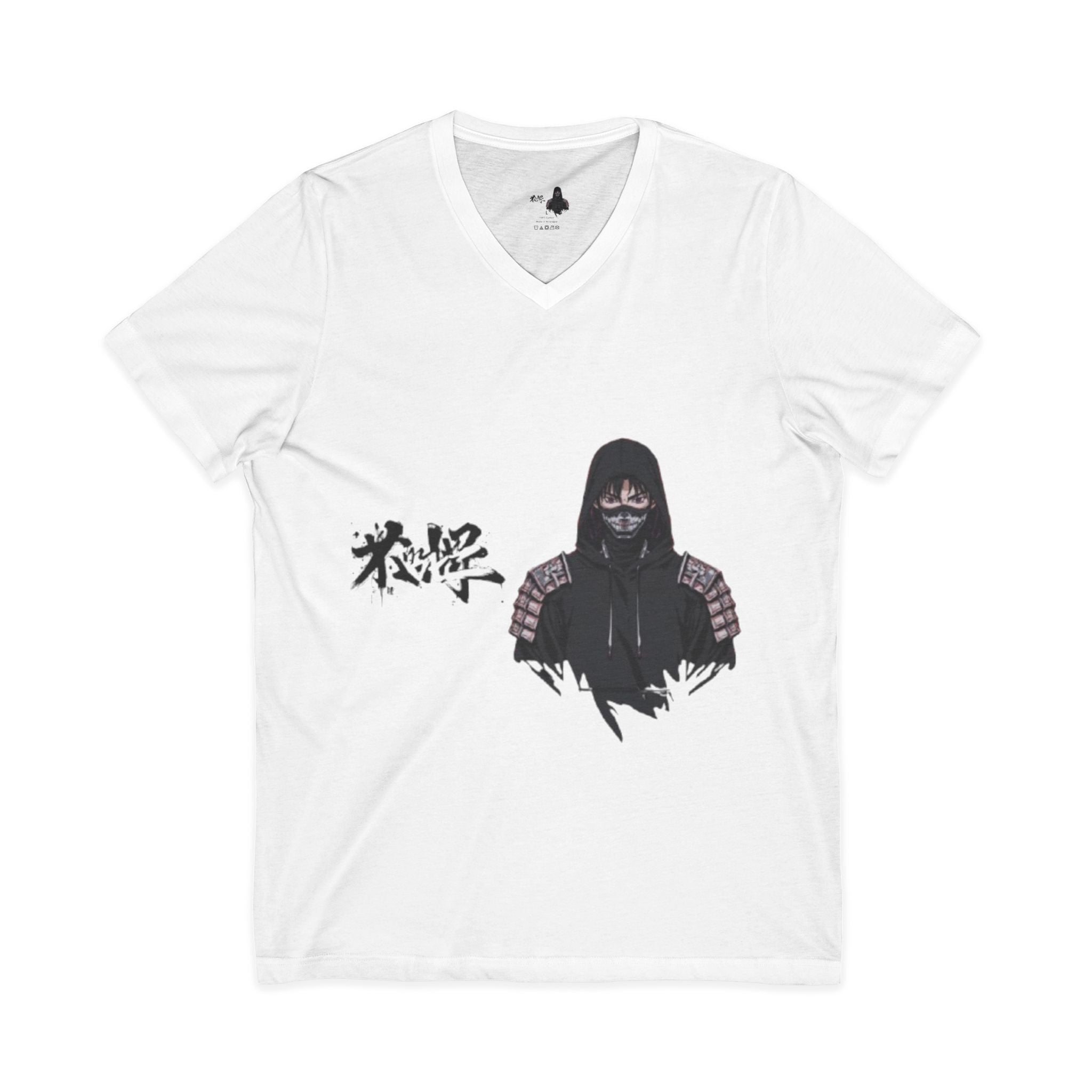 Ninja Shadow V-Neck Tee — Hooded Samurai Graphic Shirt