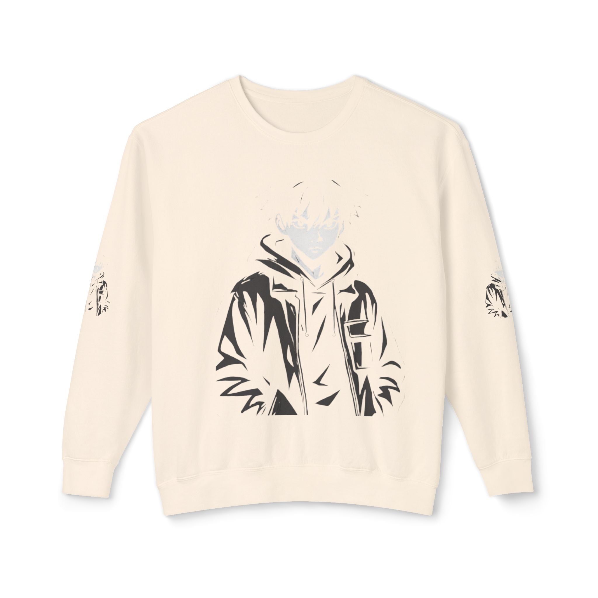 Graphic Sweatshirt — Minimal Hooded Figure Illustration Crewneck