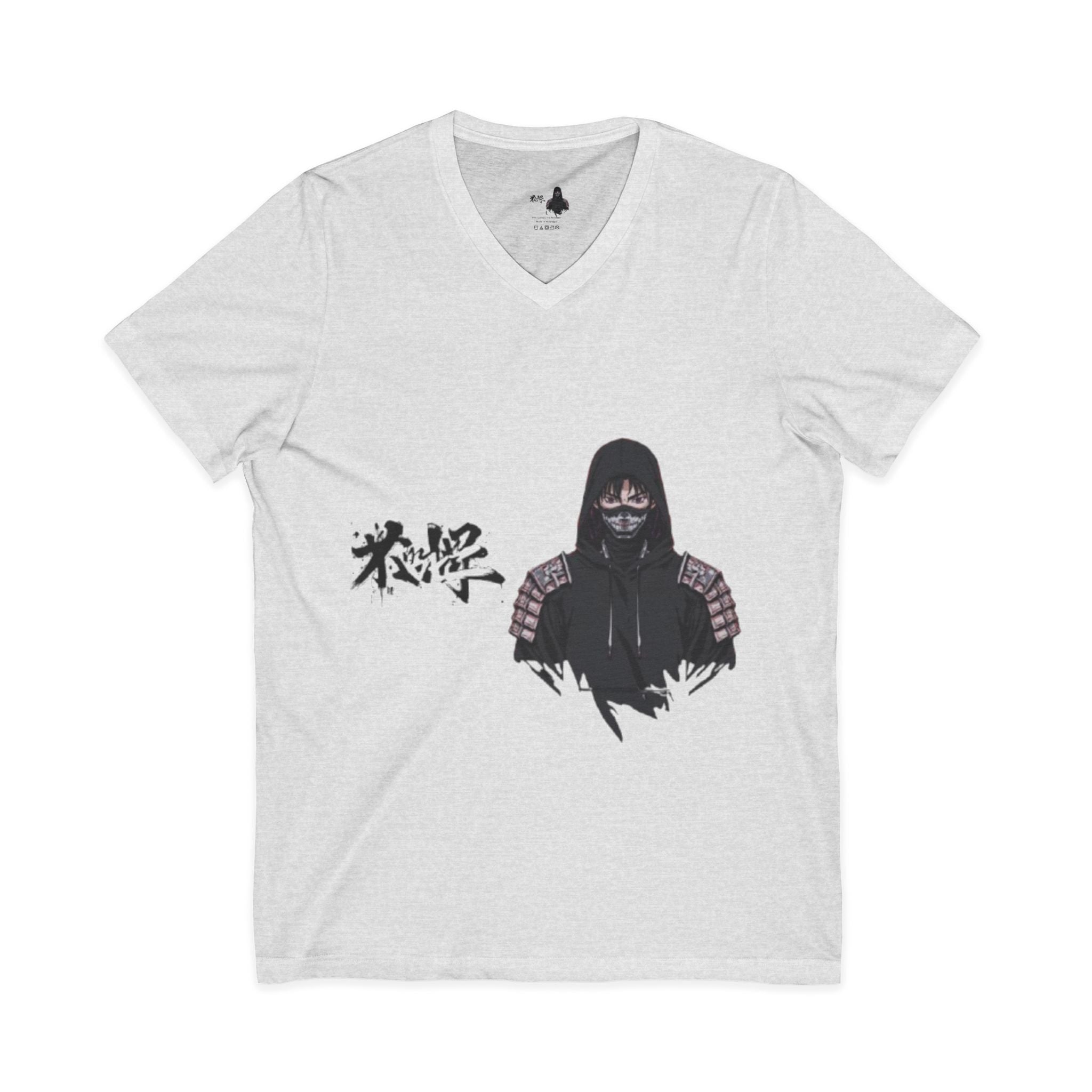 Ninja Shadow V-Neck Tee — Hooded Samurai Graphic Shirt